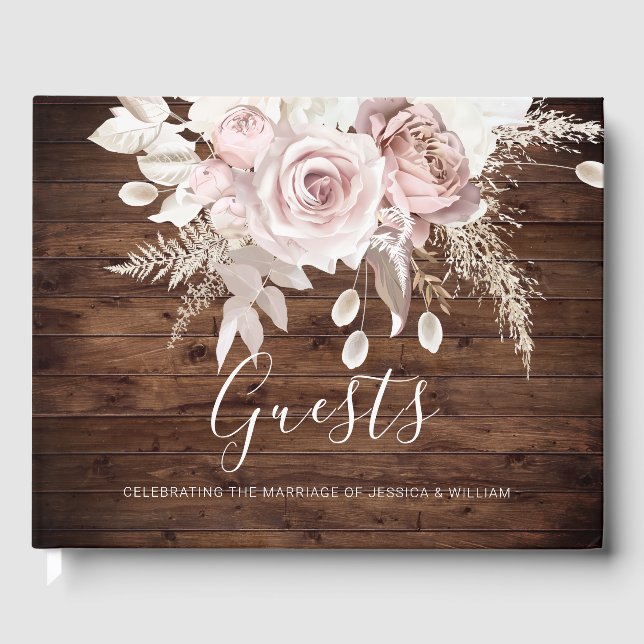 Rustic Dusty Rose & Blush Floral Wedding  Guest Book (Front)