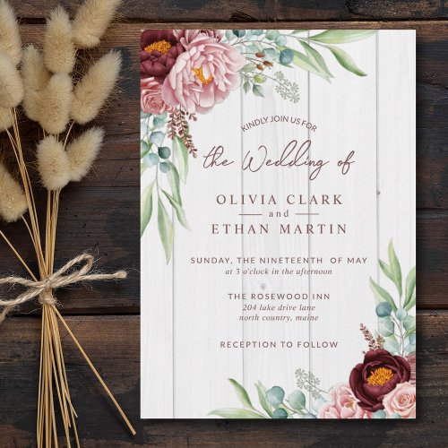 Rustic Dusty Rose Boho Floral with Greenery Invitation