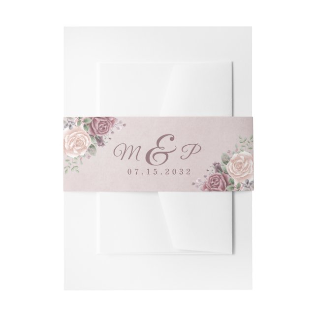 Rustic Dusty Rose Floral Bouquet  Invitation Belly Band (Front Example)