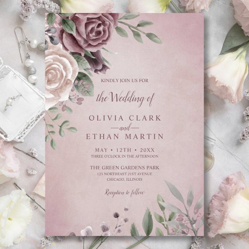 Rustic Dusty Rose Floral Bouquet Pink Invitation