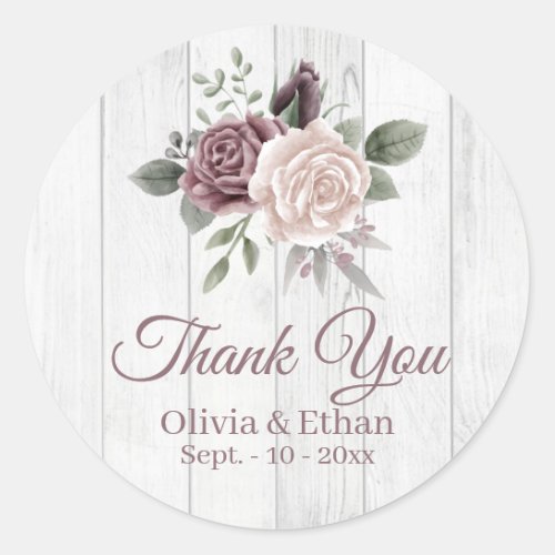 Rustic Dusty Rose Floral Bouquet Wood Classic Round Sticker