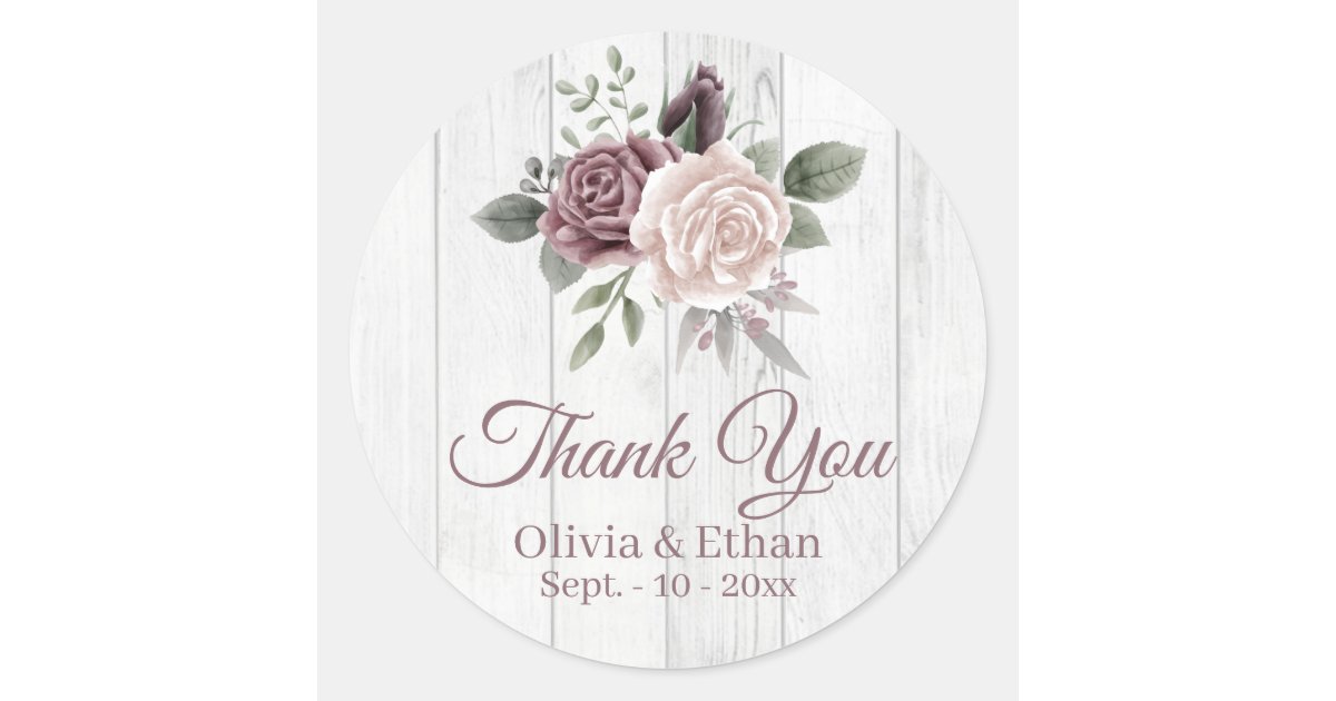 Rustic Dusty Rose Floral Bouquet Wood Classic Round Sticker | Zazzle