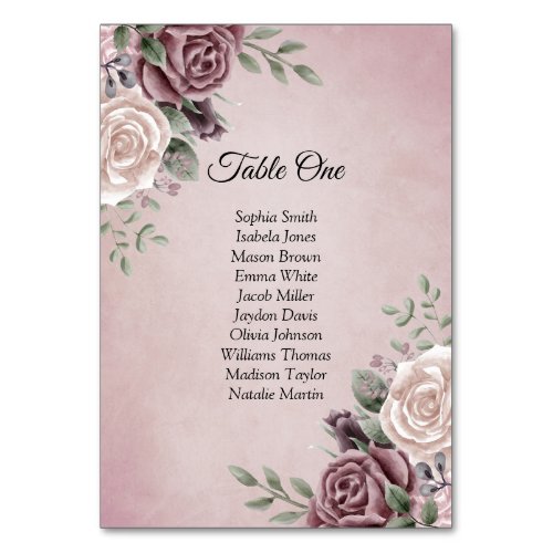 Rustic Dusty Rose Floral Pink Table Number