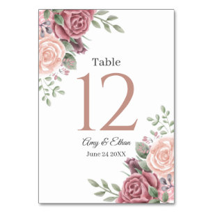 Rustic Dusty Rose Floral Table Number