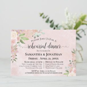 Rustic Dusty Rose Floral Wedding Rehearsal Dinner Invitation