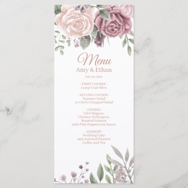 Rustic Dusty Rose Flower Bouquet Menu (Front)