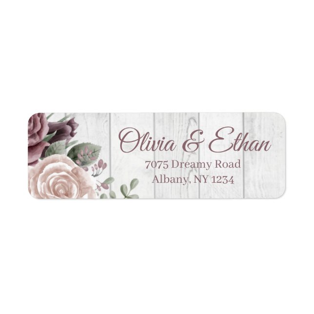 Rustic Dusty Rose Flowers Wood Label (Front)