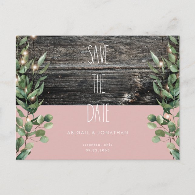 Rustic Dusty Rose Foliage Wedding Save the Date  Postcard (Front)