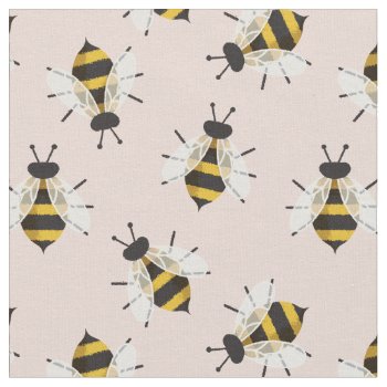 Rustic Dusty Rose Illustrated Bee Fabric by HoundandPartridge at Zazzle