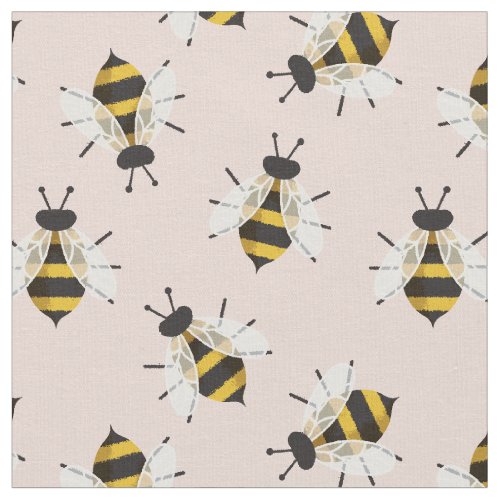 Rustic Dusty Rose Illustrated Bee Fabric