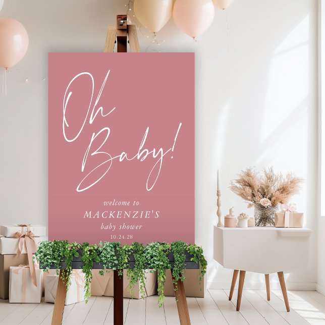 Rustic Dusty Rose Oh Baby Baby Shower Welcome Foam Board (Rustic Dusty Pink "Oh Baby!" Modern Simple Handwritten Script Baby Shower Welcome Sign )