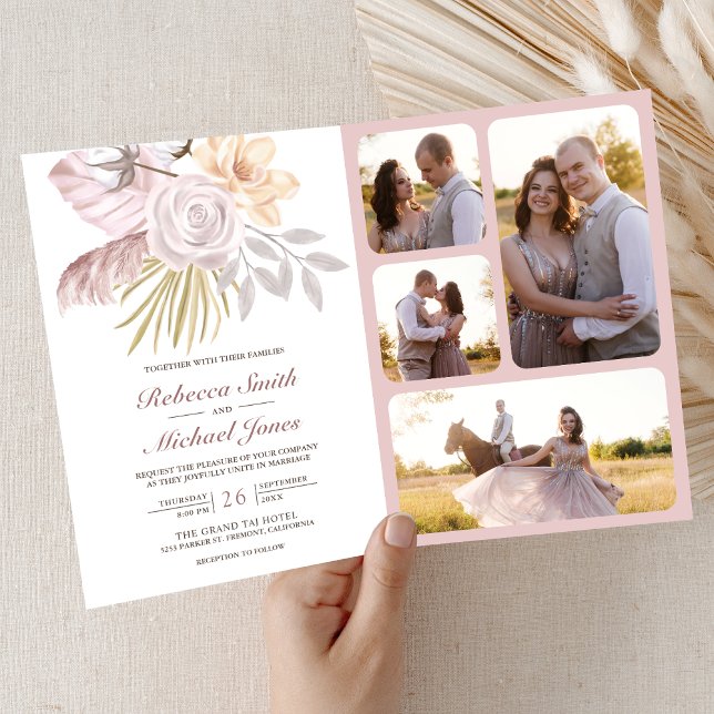 Rustic Dusty Rose Pink Floral QR Code Wedding Invitation (Creator Uploaded)