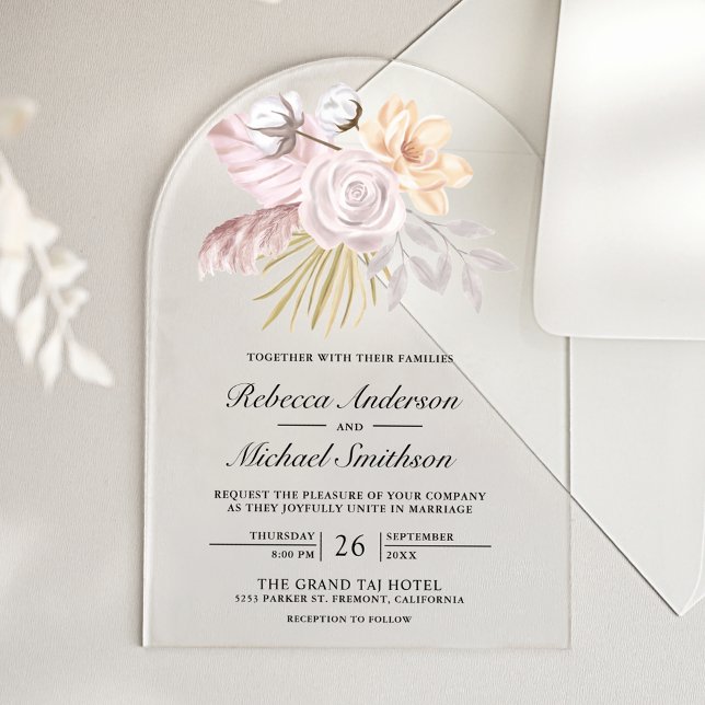 Rustic Dusty Rose Pink Floral Wedding Acrylic Invitations (Creator Uploaded)