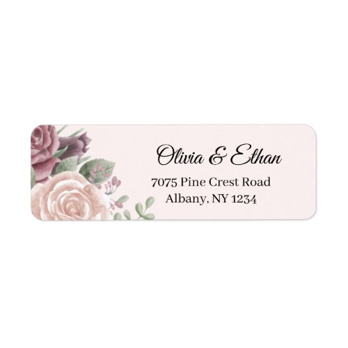 Rustic Dusty Rose Pink Flowers Wedding Address Label