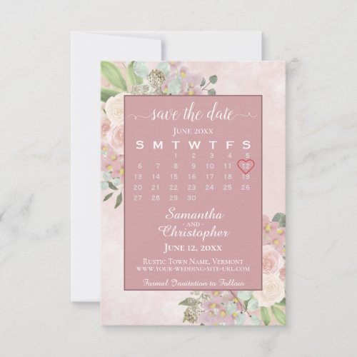 Rustic Dusty Rose Spring Floral Wedding Calendar Save The Date