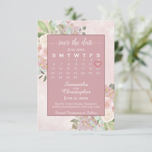Rustic Dusty Rose Spring Floral Wedding Calendar Save The Date