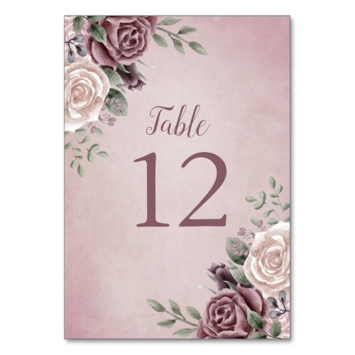 Rustic Dusty Rose Watercolor Floral Pink Wedding T Table Number