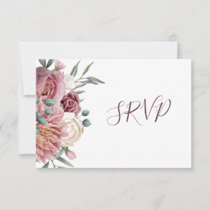 Rustic Dusty Rose Watercolor Flower Black RSVP Car Card