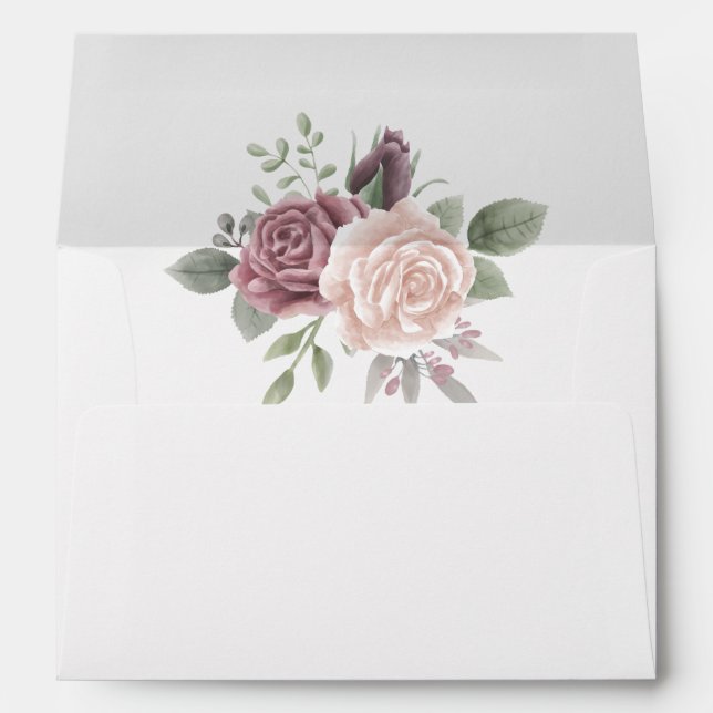 Rustic Dusty Rose Watercolor Flowers Envelope (Back (Bottom))