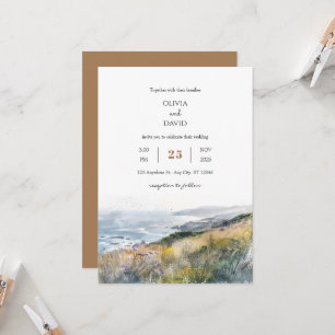 Rustic Dusty Windy Bluffs Ocean View beach wedding Invitation