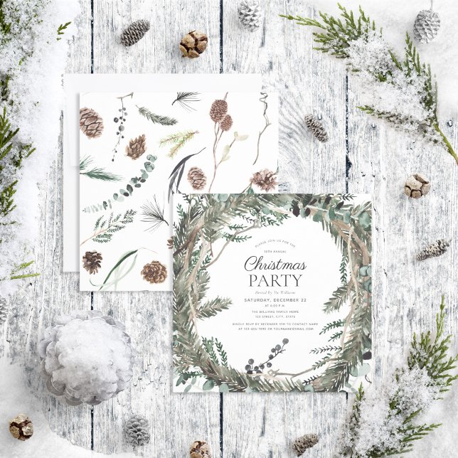 Rustic Dusty Winter Wreath Christmas Party Invitation (Creator Uploaded)