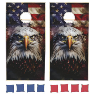 Rustic Eagle   Patriotic Bald Eagle American Flag Cornhole Set