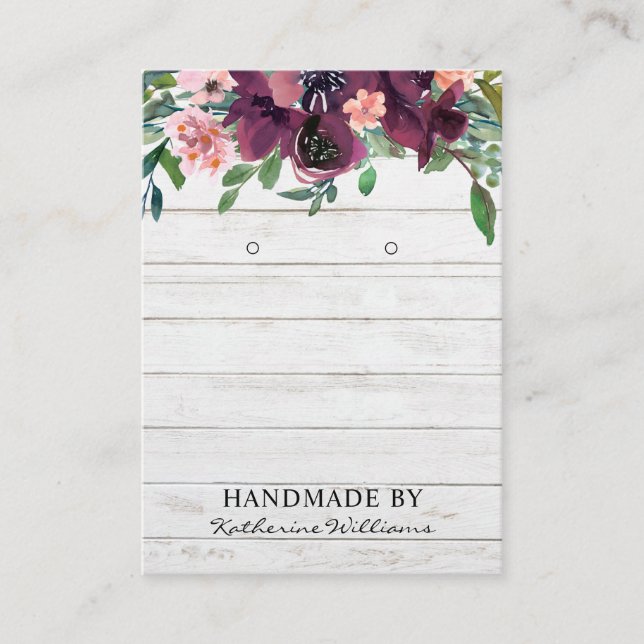 Rustic Earring Display Card | Burgundy Watercolor (Front)