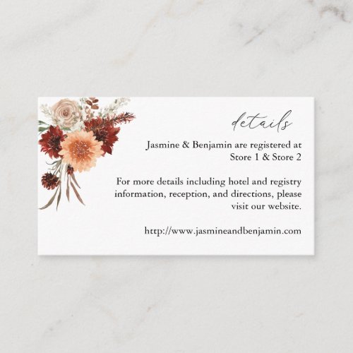 Rustic Earth  Champagne Florals Details Small Enclosure Card