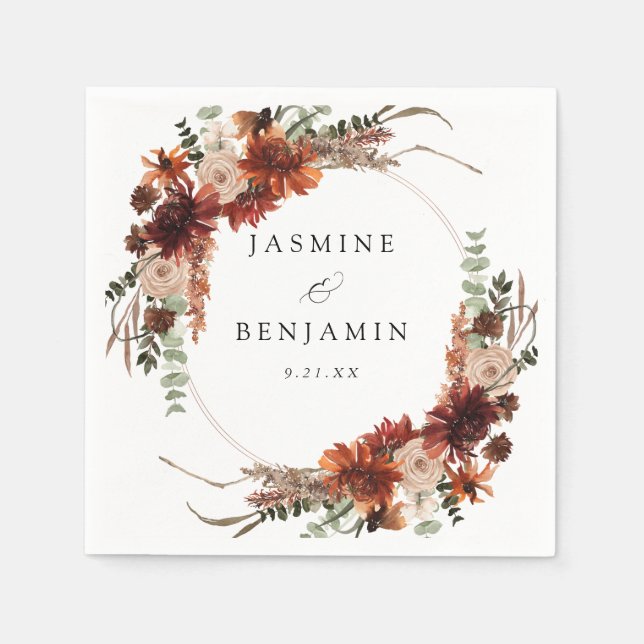 Rustic Earth & Champagne Florals Name v3 Napkins (Front)