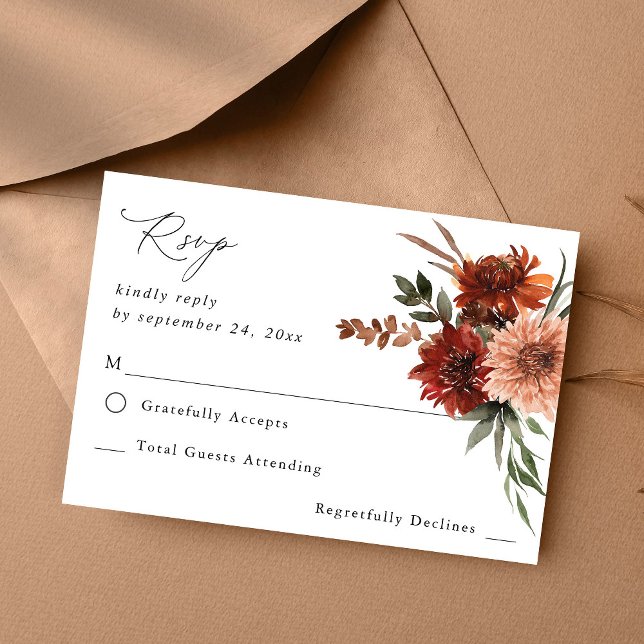 Rustic Earth & Champagne Florals no Meal RSVP 2 Card (Creator Uploaded)
