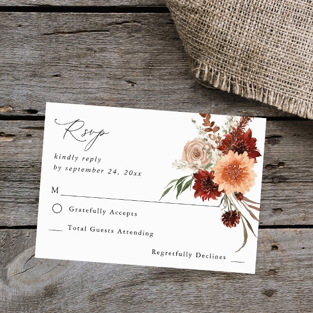 Rustic Earth & Champagne Florals no Meal RSVP Card (Creator Uploaded)