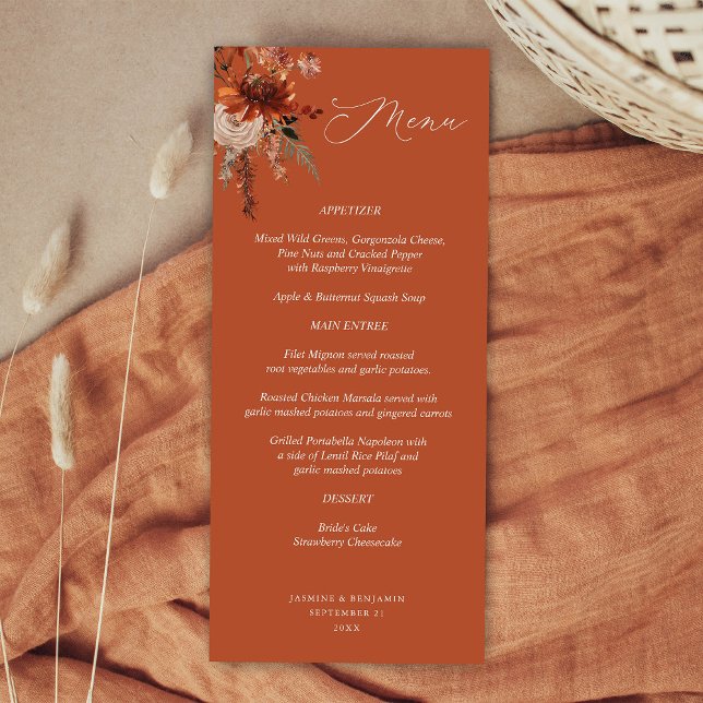 Rustic Earth & Champagne Florals - Terracotta Menu (Creator Uploaded)