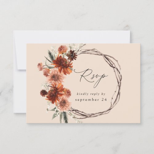 Rustic Earth  Champagne Florals w Meal _BEIG2 RSVP Card