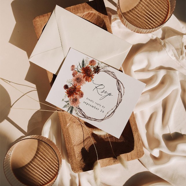 Rustic Earth & Champagne Florals w Meal RSVP 2 Card (Creator Uploaded)