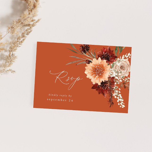 Rustic Earth & Champagne Florals w Meal RSVP -TC Card (Creator Uploaded)