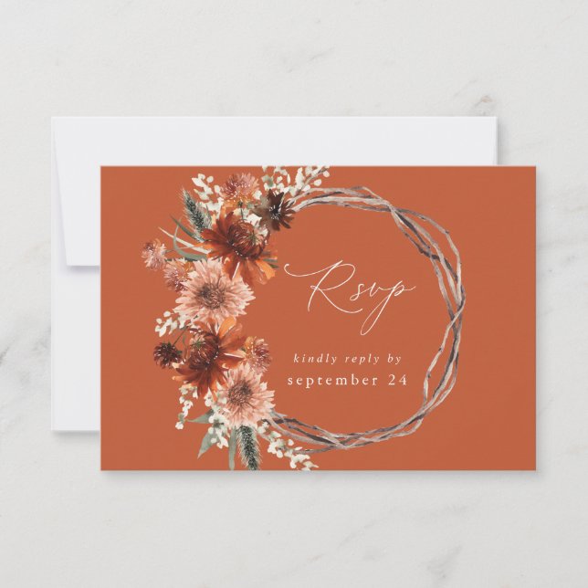 Rustic Earth & Champagne Florals w Meal -TC2 RSVP Card (Front)