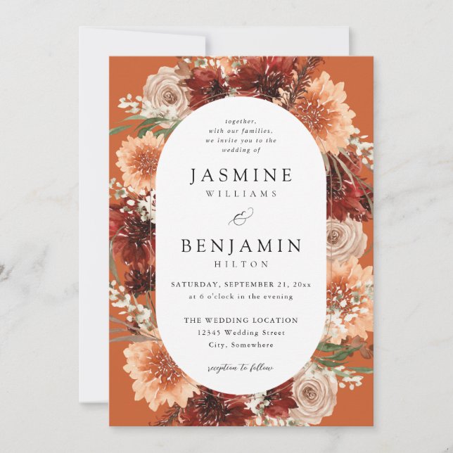 Rustic Earth & Champagne Florals Wedding o2 Invitation (Front)