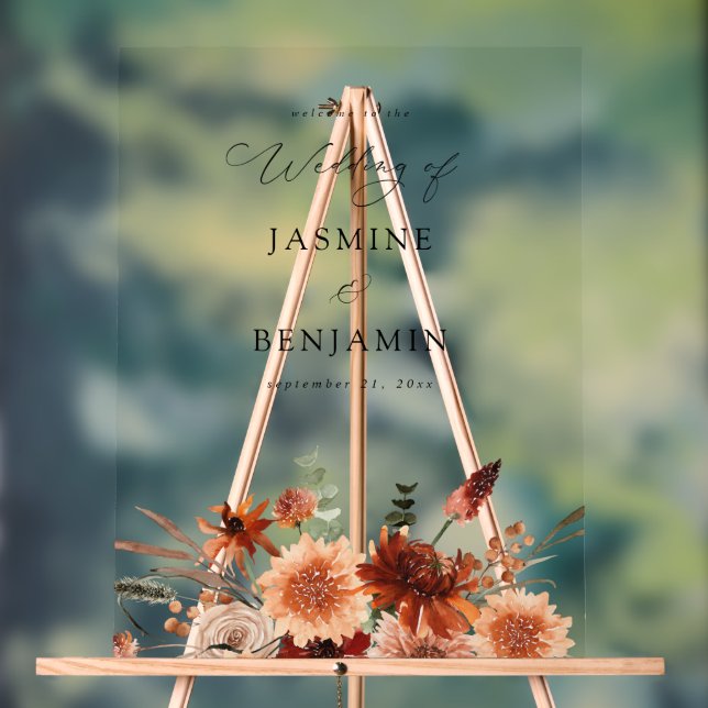 Rustic Earth & Champagne Florals Wedding Welcome Acrylic Sign (Neutral)