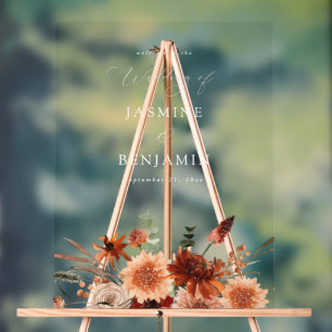 Rustic Earth & Champagne Florals Wedding Welcome W Acrylic Sign