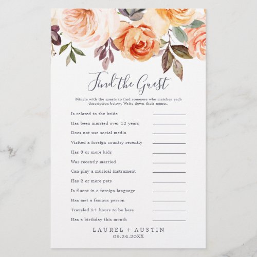 Rustic Earth Find the Guest Wedding Reception Game Flyer