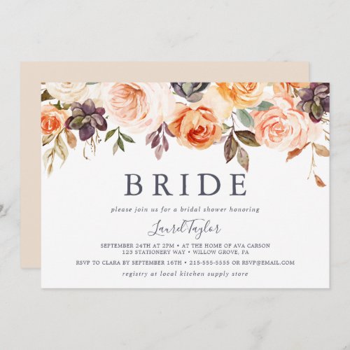 Rustic Earth Floral Horizontal Bride Bridal Shower Invitation