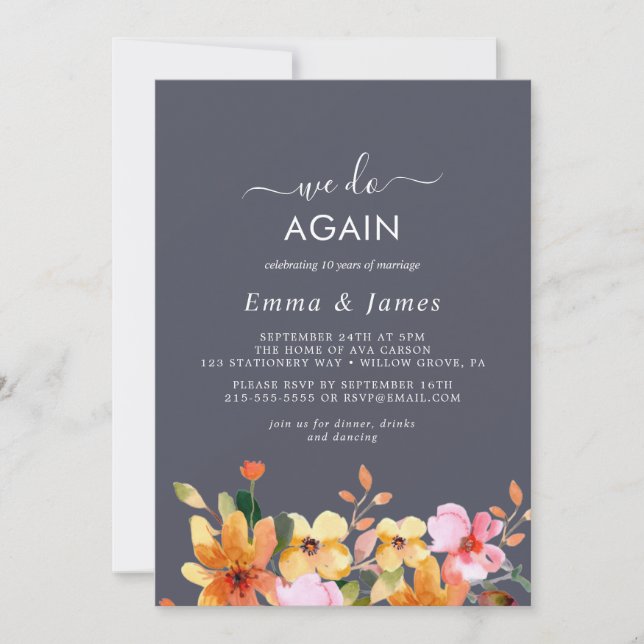 Rustic Earth Floral Purple "We Do Again" Vow Renew Invitation (Front)