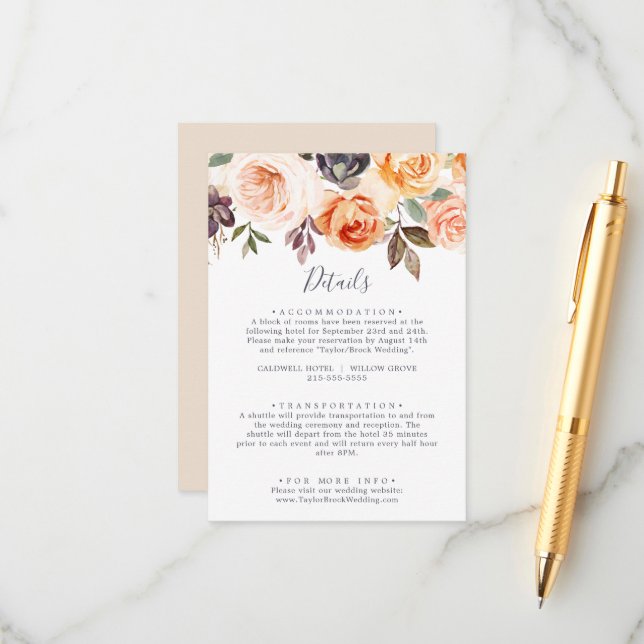 Rustic Earth Floral Wedding Details Enclosure Card (Front/Back In Situ)