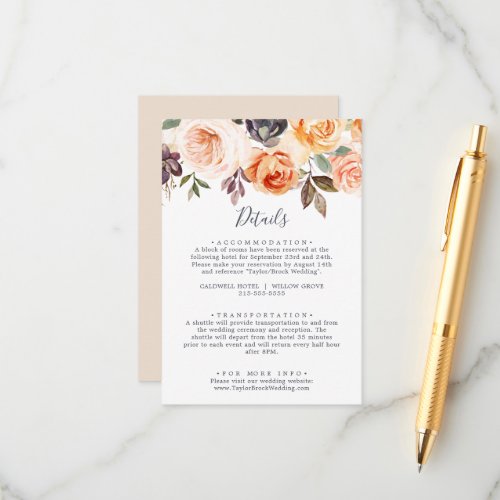 Rustic Earth Floral Wedding Details Enclosure Card