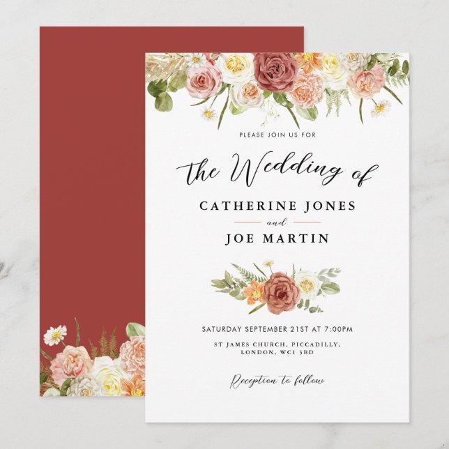 Rustic Earth Floral Wedding Invitation (Front/Back)