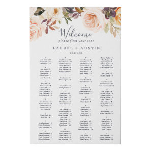 Rustic Earth Florals Alphabetical Seating Chart Faux Canvas Print