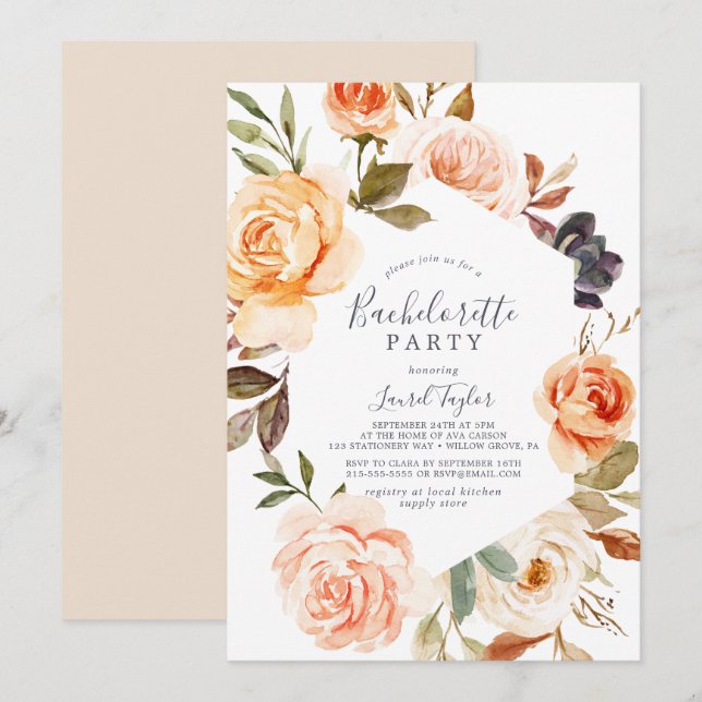 Rustic Earth Florals Bachelorette Party Invitation (Front/Back)
