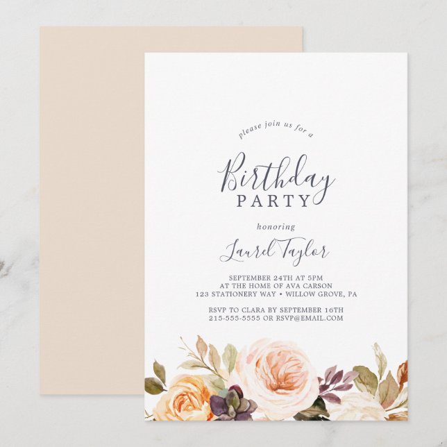Rustic Earth Florals Birthday Party Invitation (Front/Back)
