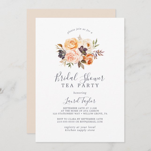 Rustic Earth Florals Bridal Shower Tea Party Invitation (Front/Back)