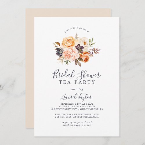 Rustic Earth Florals Bridal Shower Tea Party Invitation